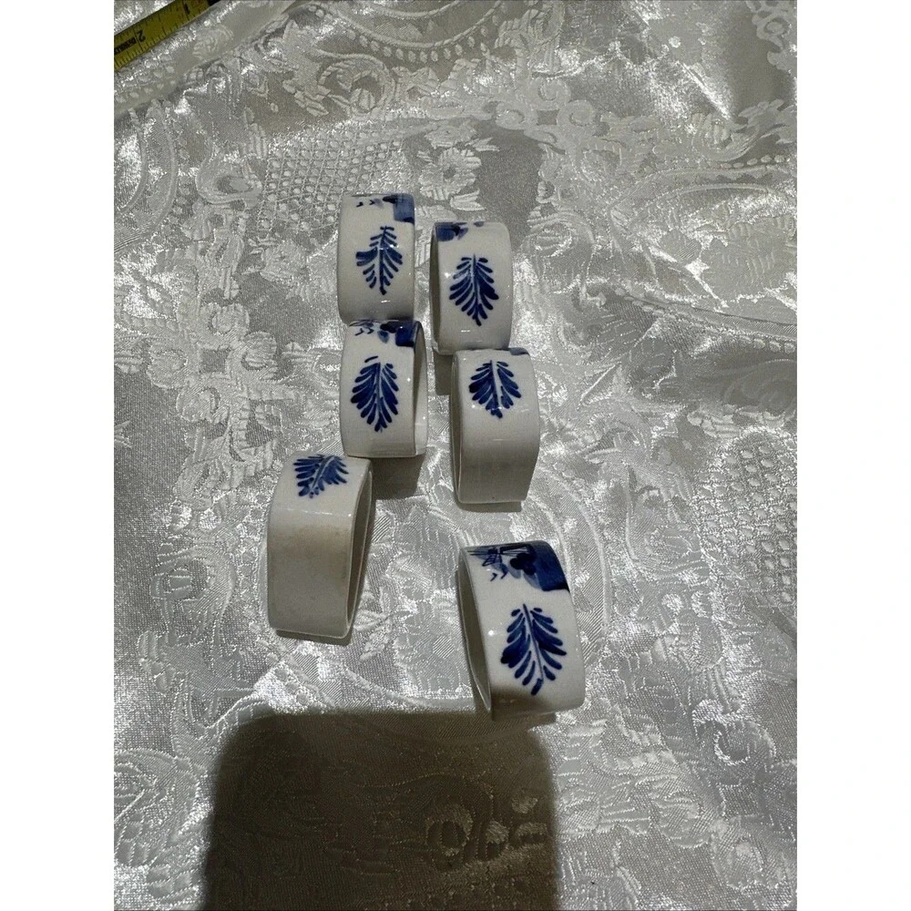 Vintage Blue Elseva Delft Napkin Rings, Set of 6